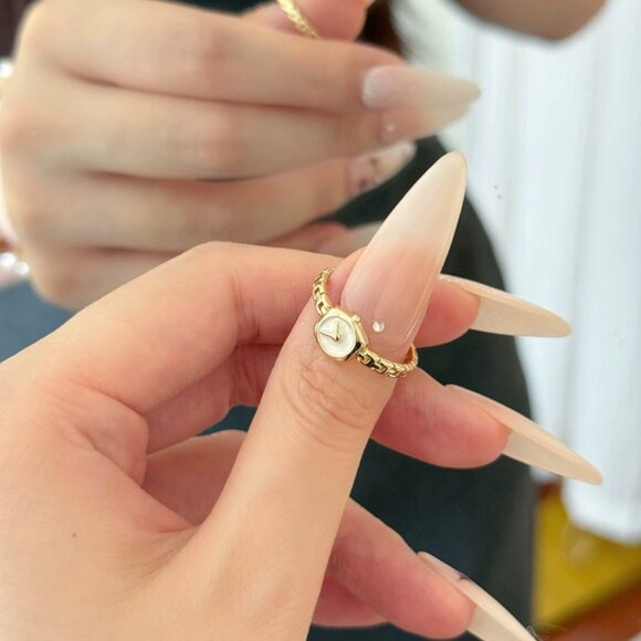 Adjustable Novelty Watch Ring Gold Tone - Picture 3 of 7